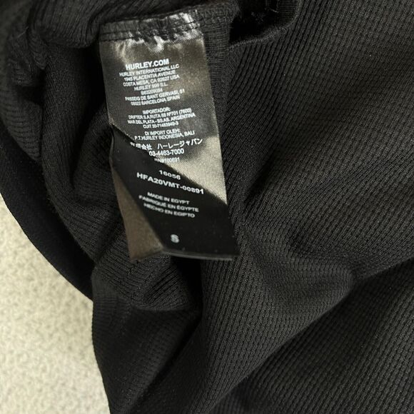 Hurley Thermal Shirt Mens S Black Gray Waffle Graphic Long Sleeve Spellout Surf - Picture 5 of 8